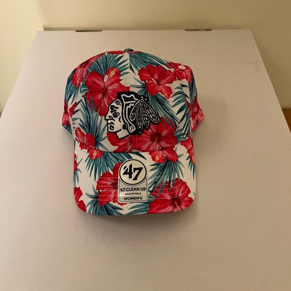 NWT Floral Chicago Blackhawks Hockey Hat Pink Baseball Cap Adjustable Flower - Picture 1 of 3